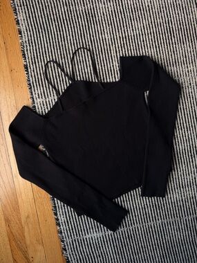 Black Cold-Shoulder Ribbed Knit Top
